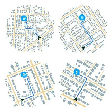 Set of Gps map navigation. View from above road map. Detailed view of city Stock Illustration