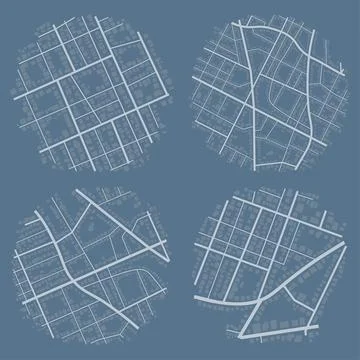 Set of Gps map navigation. View from above road map. Detailed view of city Stock Illustration