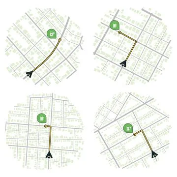 Set of Gps map navigation. View from above road map. Detailed view of city Stock Illustration