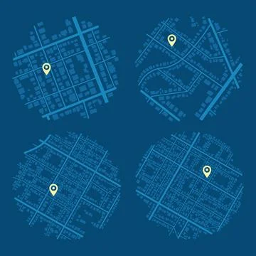 Set of Gps map navigation. View from above road map. Detailed view of city Stock Illustration