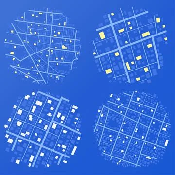 Set of Gps map navigation. View from above road map. Detailed view of city Stock Illustration