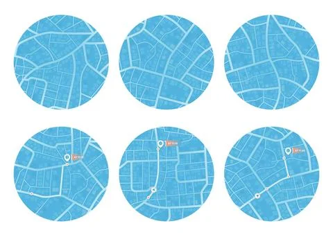 Set of Gps map navigation. View from above road map. Detailed view of city. Ilustração Stock