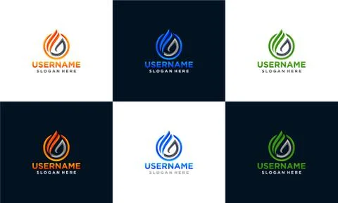 Set of gradient Abstract fire flame logo design template Stock Illustration