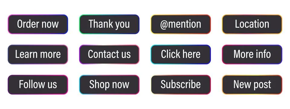 Set of gradient action button. Modern vector elements for website design. Stock Illustration