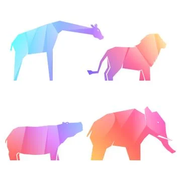 Set of gradient african animals in different poses 스톡 일러스트