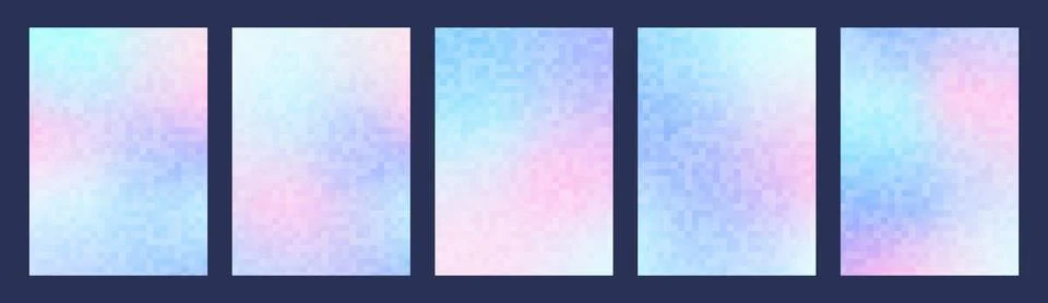 Set of gradient background with pixel texture. Y2K card design with dithering. 8 Stock Illustration