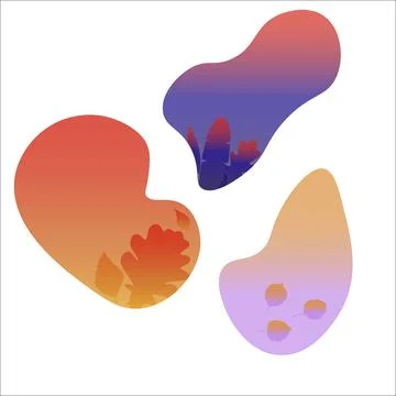 Set of gradient backgrounds. Inside the neon forms, different plants grow in Stock Illustration