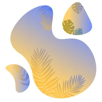 Set of gradient backgrounds. Tropical plants grow inside the neon forms. Mons Stock Illustration