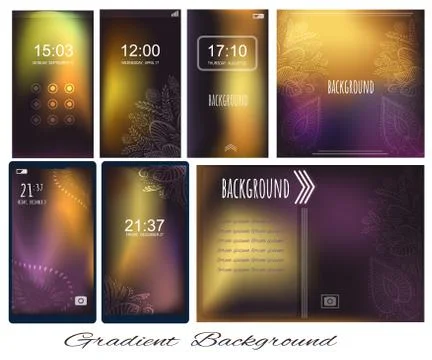 Set of Gradient black and gold backgrounds for screen, wallpaper of mobile, p Stock Illustration