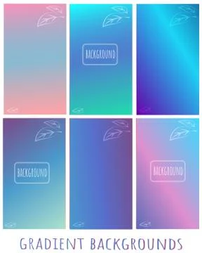 Set of Gradient blue, pink, violet vector backgrounds with leaves -  for webs Stock Illustration