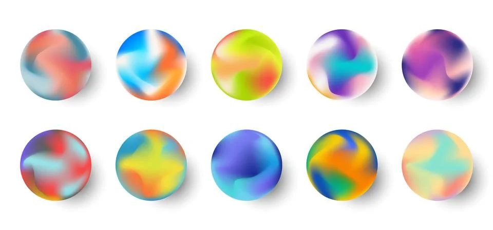 Set of gradient colorful sphere fluid shape elements isolated on white backgr Stock Illustration
