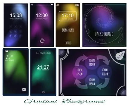 Set of Gradient dark backgrounds for screen, wallpaper of mobile, presentatio Stock Illustration