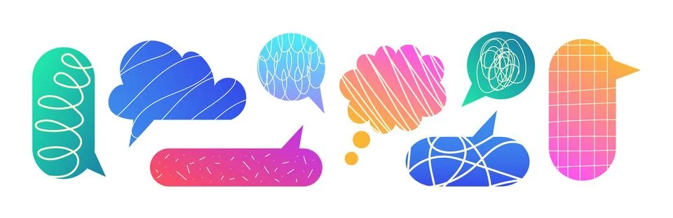 Set of gradient dialogue cloud templates in y2k style. Stock Illustration
