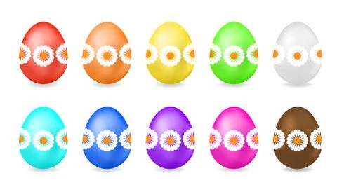 Set of gradient eggs with pattern of daisies. Vector illustration of Colored  Stock Illustration
