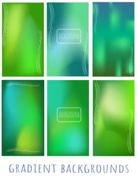 Set of Gradient green and blue mesh backgrounds  with plant for website, mobi Stock Illustration