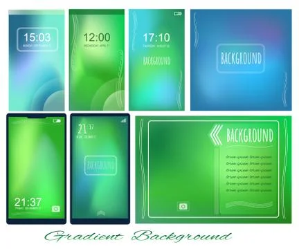 Set of Gradient green and blue backgrounds for screen, wallpaper of mobile, p Stock Illustration