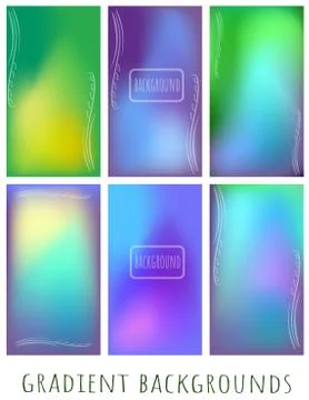 Set of Gradient green and blue mesh backgrounds  with plant for website, pres Stock Illustration