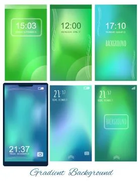 Set of Gradient green and blue mesh backgrounds for screen, wallpaper of mobi Stock Illustration