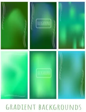 Set of Gradient green blue mesh backgrounds  with plant for website, presenta Stock Illustration