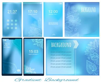 Set of Gradient light blue backgrounds for screen, wallpaper of mobile, prese Stock Illustration