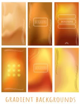 Set of Gradient orange autumn mesh backgrounds  with plant for website, mobil Stock Illustration