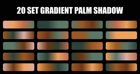 Set of gradient palm shadow color palettes featuring copper and green tones for Stock Illustration