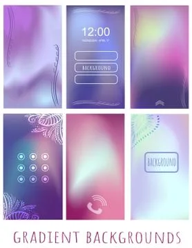 Set of Gradient purple and violet Northern Lights  mesh backgrounds for websi Stock Illustration