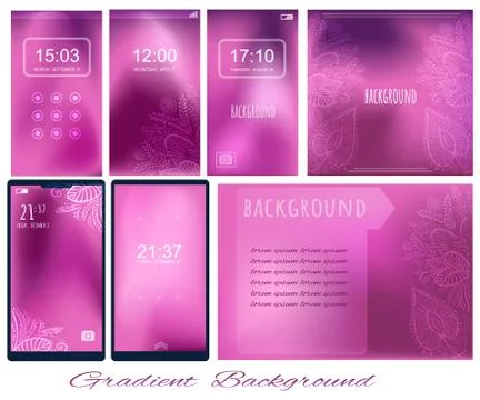 Set of Gradient purple backgrounds for screen, wallpaper of mobile, presentat Stock Illustration