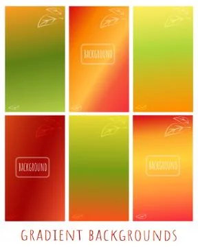 Set of Gradient  red, green, yellow vector backgrounds with leaves -  for web Stock Illustration