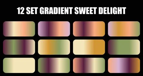 Set gradient sweet delight set of twelve elegant metallic color palettes Stock Illustration