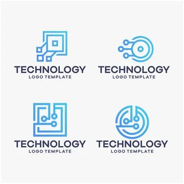 Set gradient technology, dot, connection logo design template Stock Illustration