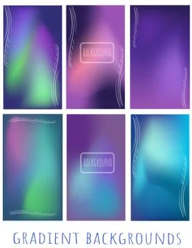Set of Gradient violet and blue mesh backgrounds  with plant for website, pre Stock Illustration