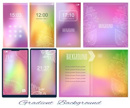 Set of Gradient violet and other colors backgrounds for screen, wallpaper of  Stock Illustration