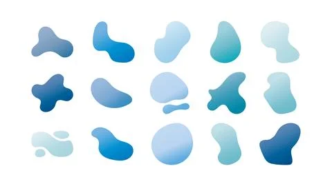 Set of gradient water blob shapes, round abstract elements. Simple water blot Illustrazione stock