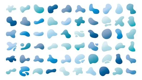 Set of gradient water blob shapes, round abstract elements. Simple water blot Illustrazione stock