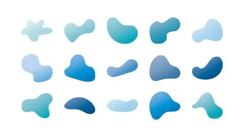 Set of gradient water blob shapes, round abstract elements. Simple water blot Stock Illustration