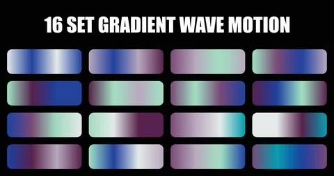 Set of gradient wave motion color swatches with modern metallic tones and Stock Illustration