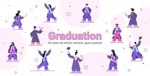 Set graduated students graduates celebrating academic diploma degree education Stock Illustration