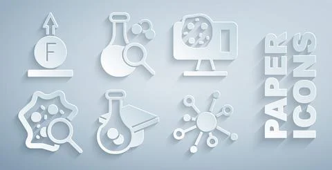 Set Graduation cap, Genetic engineering, Microorganisms under magnifier Stock Illustration