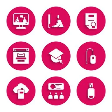 Set Graduation cap on globe, Training, presentation, USB flash drive, Computer 스톡 일러스트