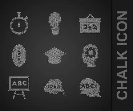 Set Graduation cap, Idea, speech bubble, Alphabet, Head with gear inside, C.. Illustrazione stock