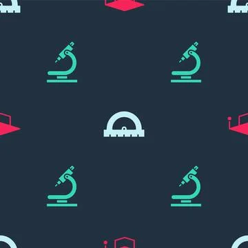 Set Graduation cap, Protractor and Microscope on seamless pattern. Vector Stockillustratie