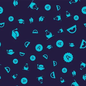 Set Graduation cap, Protractor grid, Test tube and Exam sheet with A plus grade Stock Illustration