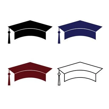 Set of graduation cap, student hat, cap icons Stock Illustration