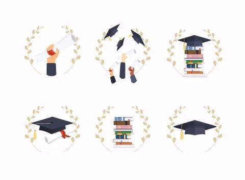 Set of graduation object. Graduation cap. Books. Education. Flat design moder Stock Illustration