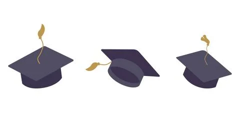 Set of graduation square hat. Education cap collection. Graduation cap isol.. Stock Illustration