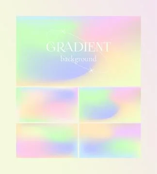 Set of grainy gradient backgrounds. Holographic colors. Mesh, vector Stock Illustration