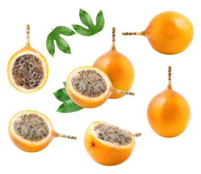 A set of granadilla fruit isolated Stock Photos