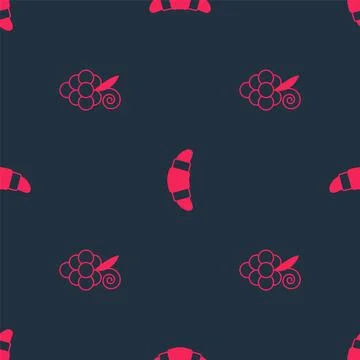 Set Grape fruit and Croissant on seamless pattern. Vector Stock Illustration