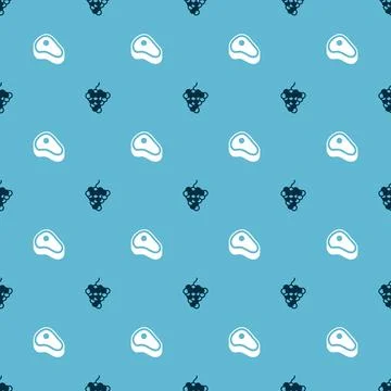 Set Grape fruit and Steak meat on seamless pattern. Vector 스톡 일러스트